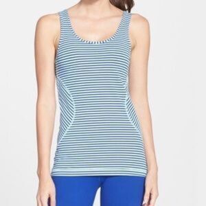 Zella Double Scoop Ocean Stripe Tank Top Ocean Blue Size Small